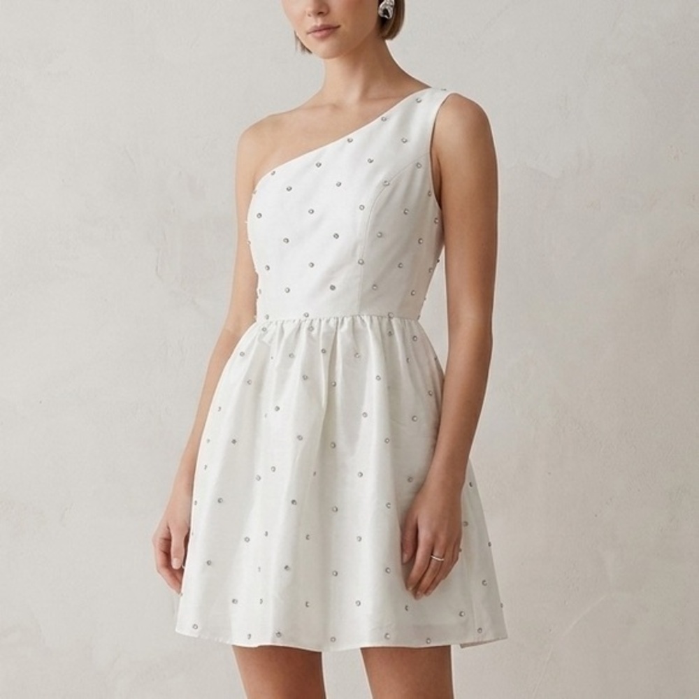 SACHIN‎ & BABI Anthro Elliana One Shoulder Rhinestone Mini Dress In White